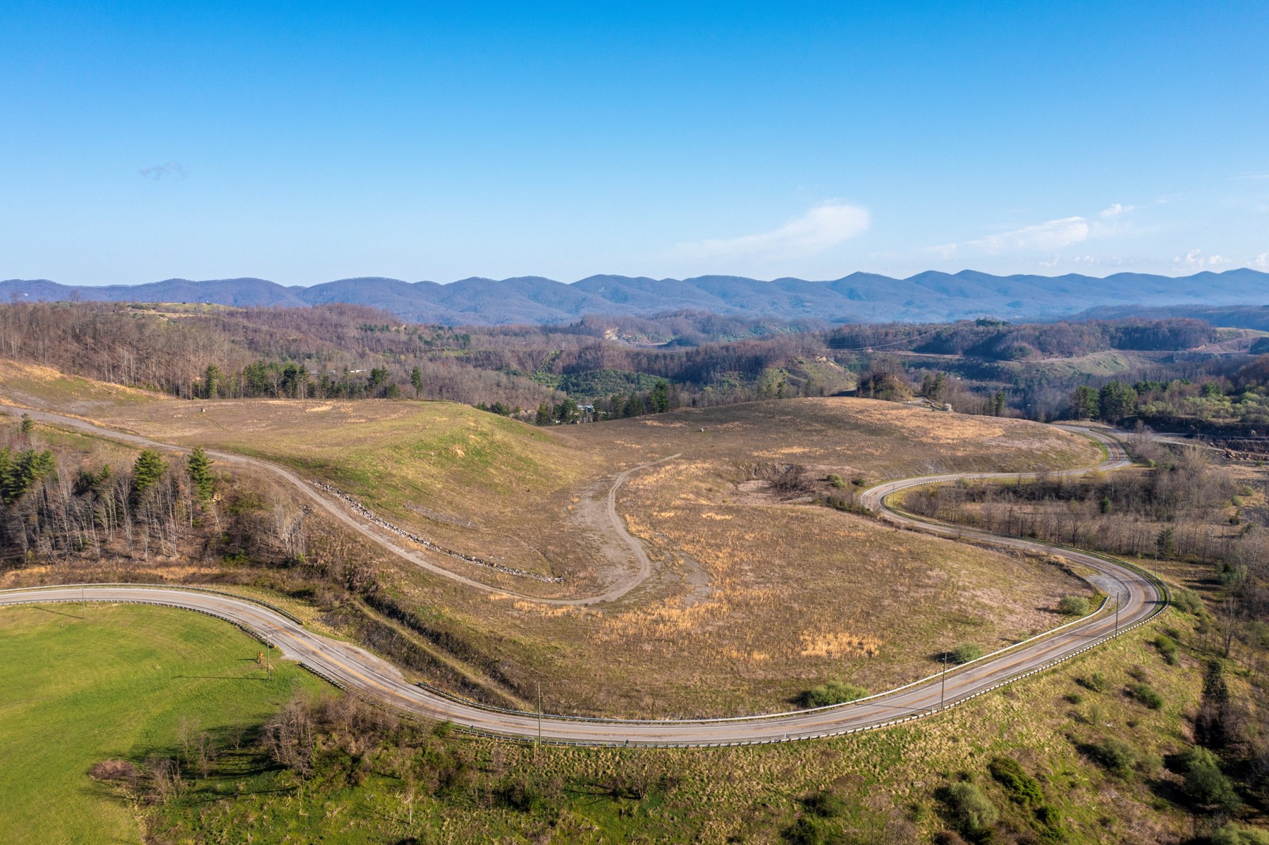 Aerial photograph of prepared land and access roads at Red Onion Industrial Park.